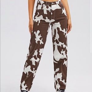 Shein CowPrint Brown and White Jeans